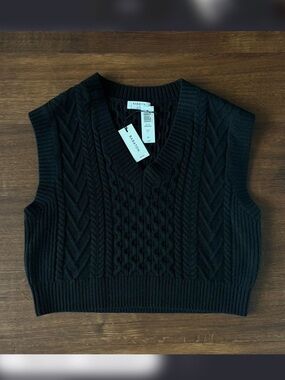 Babaton Black Cable-Knit V-Neck Sweater Vest